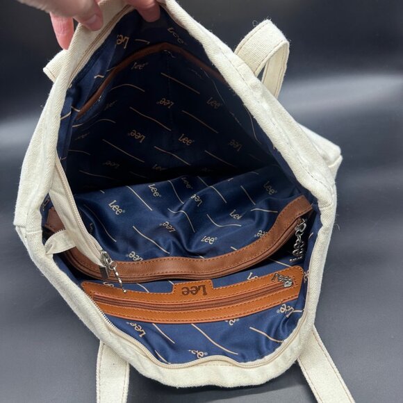 Lee Canvas Tote Bag Nautical Boat Carry All Preppy Shopper Double Handle Beige - Picture 5 of 12